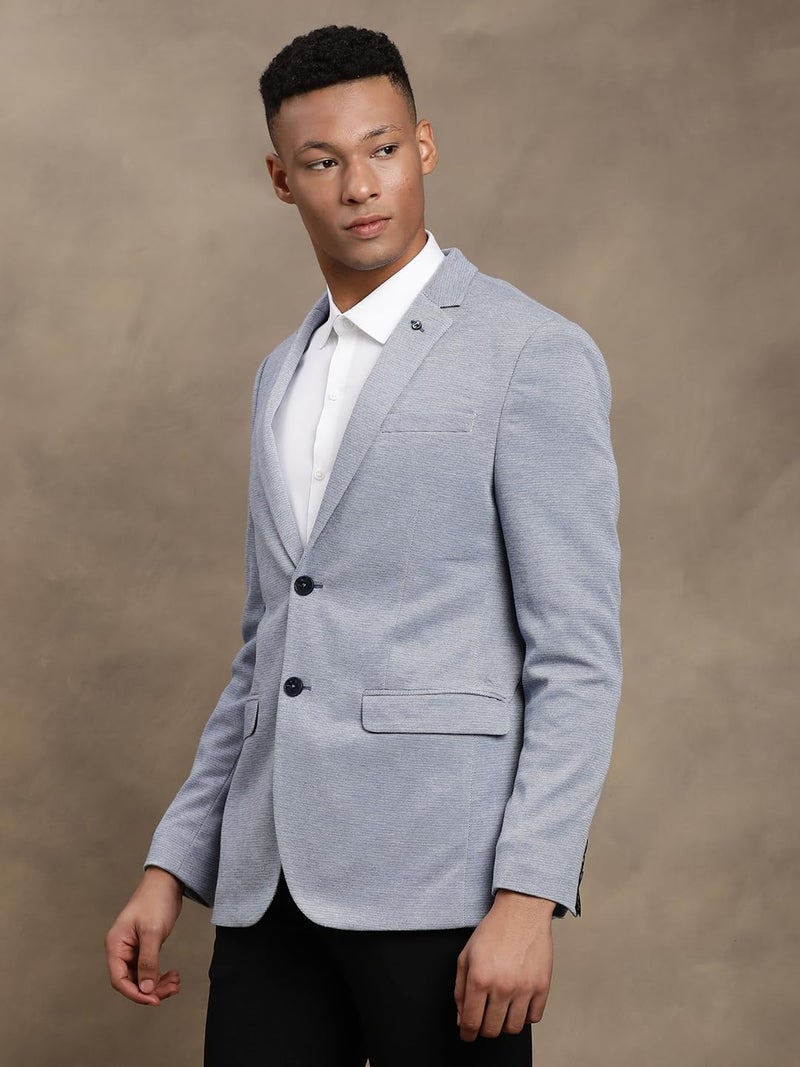 Turtle Men Knitted Notch Lapel Collar Light Blue Single Breasted Casual Blazer - Image 3