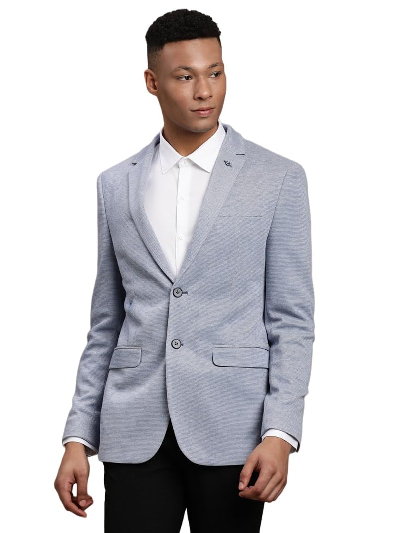 Turtle Men Knitted Notch Lapel Collar Light Blue Single Breasted Casual Blazer - Image 1