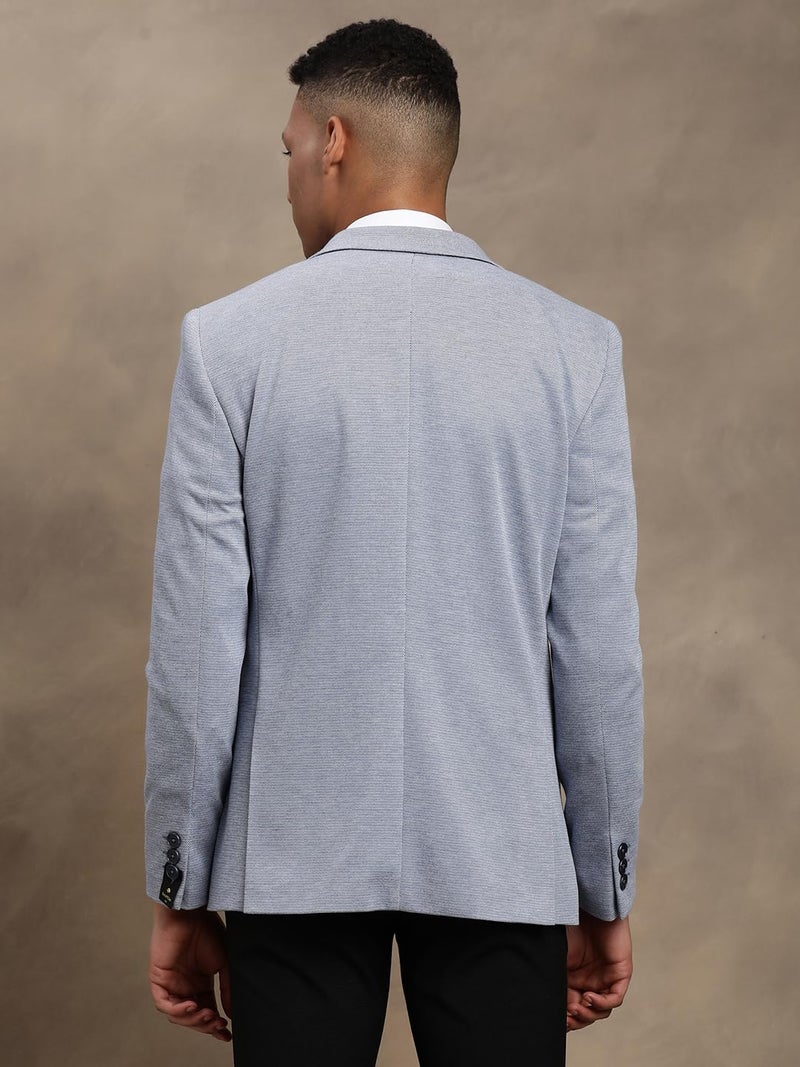 Turtle Men Knitted Notch Lapel Collar Light Blue Single Breasted Casual Blazer - Image 2