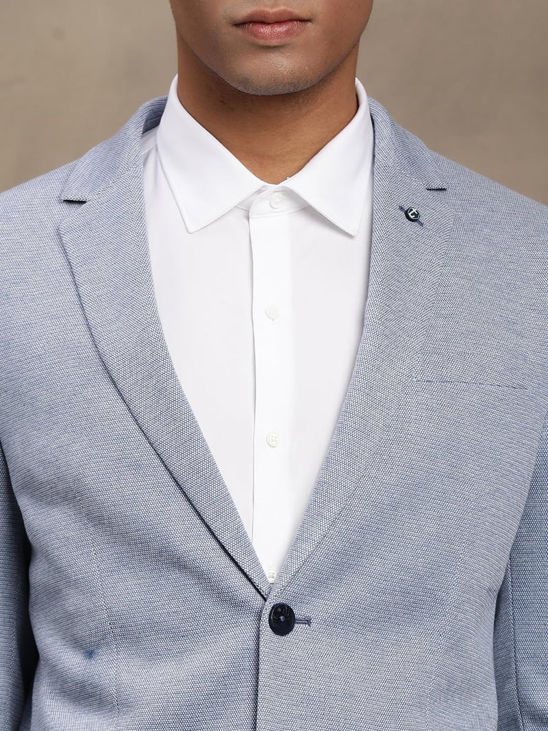 Turtle Men Knitted Notch Lapel Collar Light Blue Single Breasted Casual Blazer - Image 5