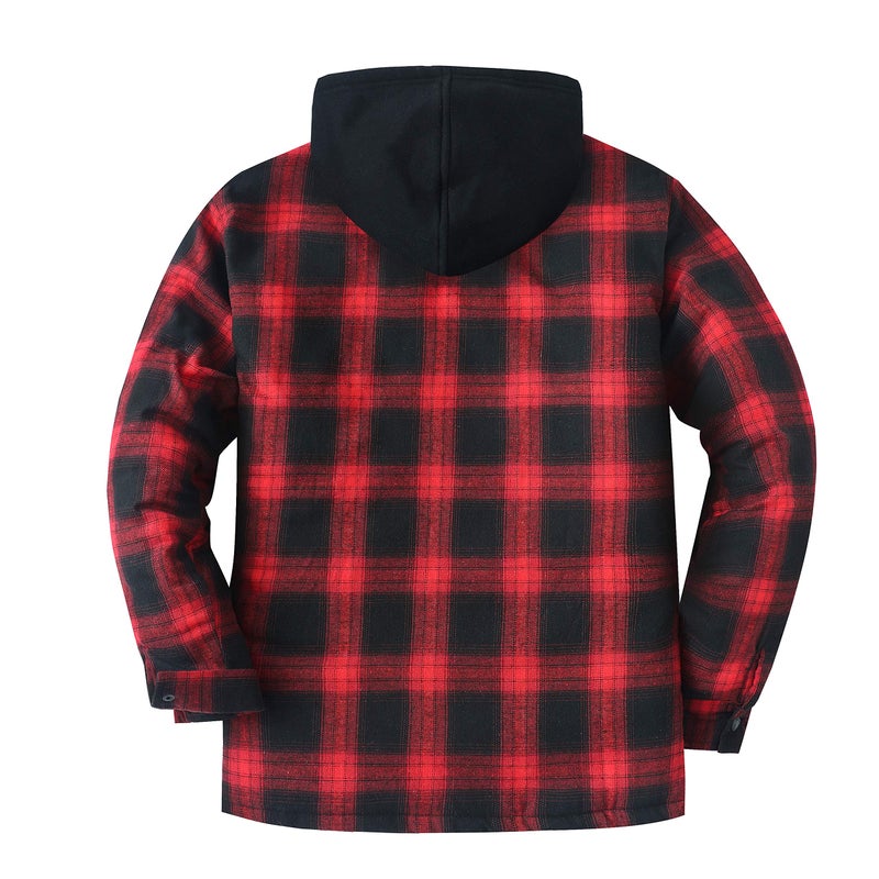 ZENTHACE Mens Flannle Jacket with Hood Quilted Lined Plaid Flannel Jackets for Men Hooded Flannel Shirt Red L - Image 4