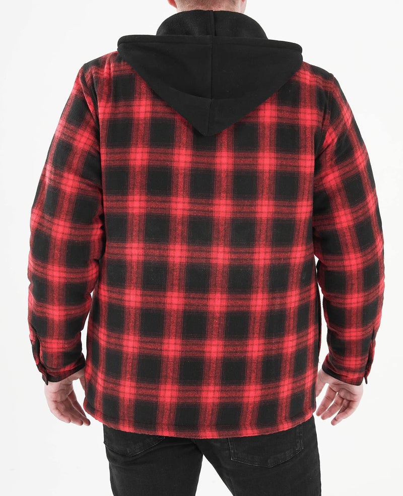 ZENTHACE Mens Flannle Jacket with Hood Quilted Lined Plaid Flannel Jackets for Men Hooded Flannel Shirt Red L - Image 3