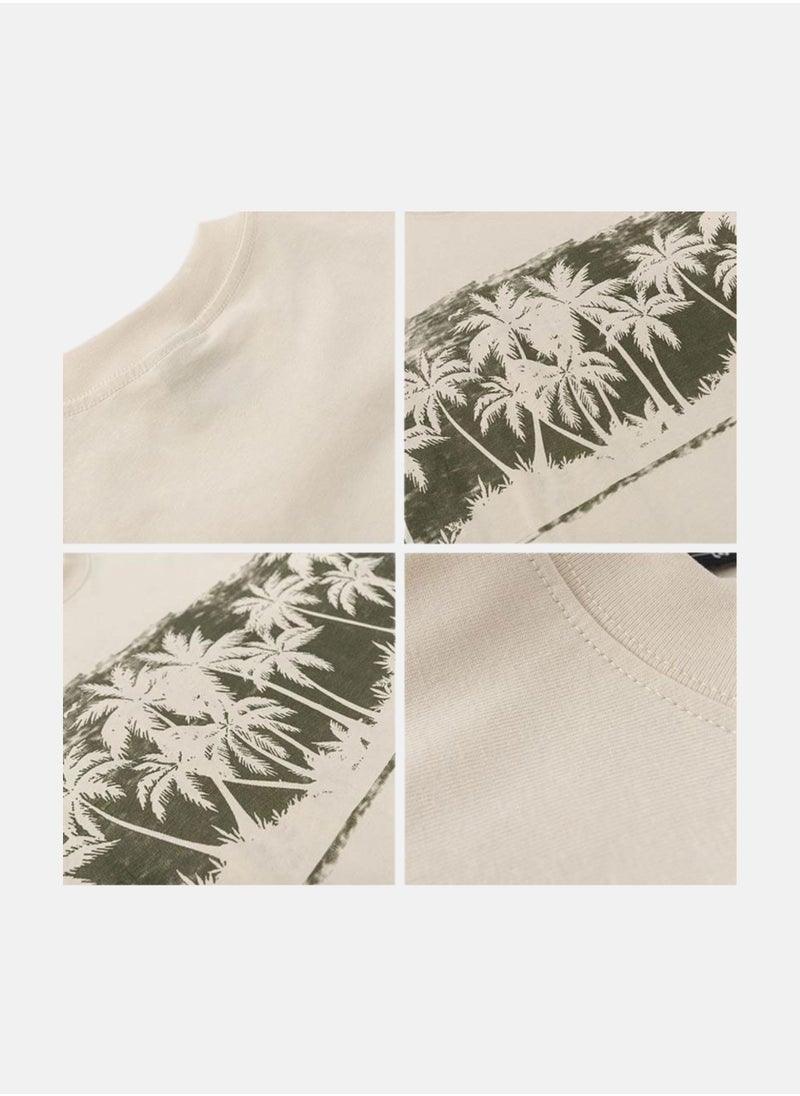 Thirty-One Cream Color Unisex Tree Printed Oversized T-shirt  - Image 2