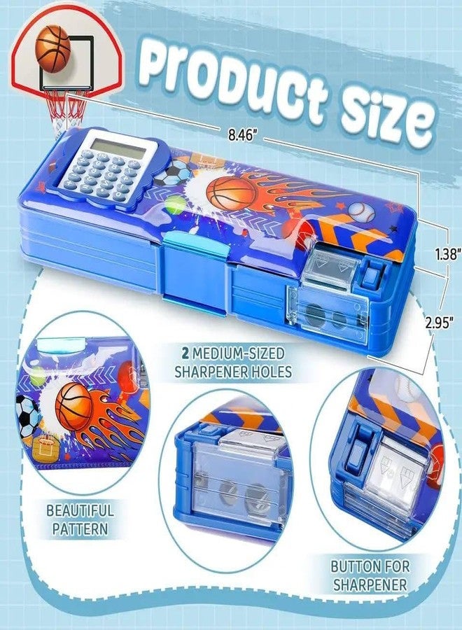 Avenn Magnetic Pencil Box with Calculator and Dual Sharpener, Sports and Dinosaur Theme, Multi Functional Compass Case for Boys and Girls - Multicolor - Image 2