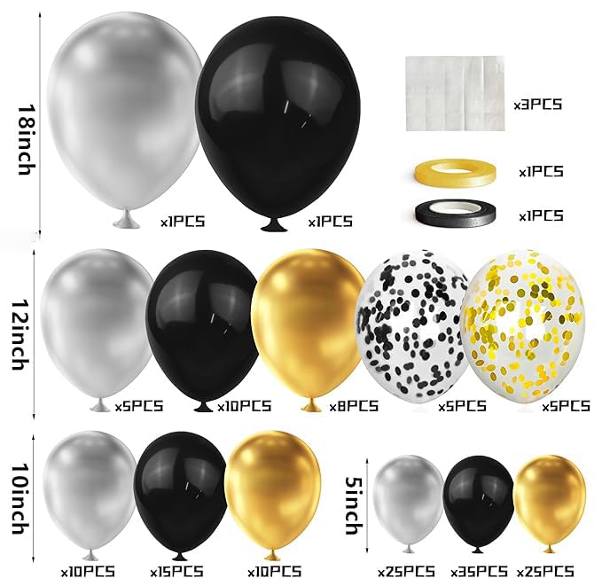 SPFYunion 160PCS Glod Sliver Black Confetti Balloons Arch Garland Kit for Birthday Graduation Baby Shower Wedding Party Supplies Decoration Gold Silver Black - Image 5