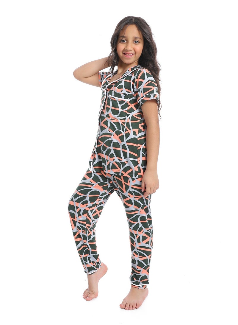 سيزار بيجامة بناتي متعددة الألوان ومزودة بزراير من الأمام - Image 2