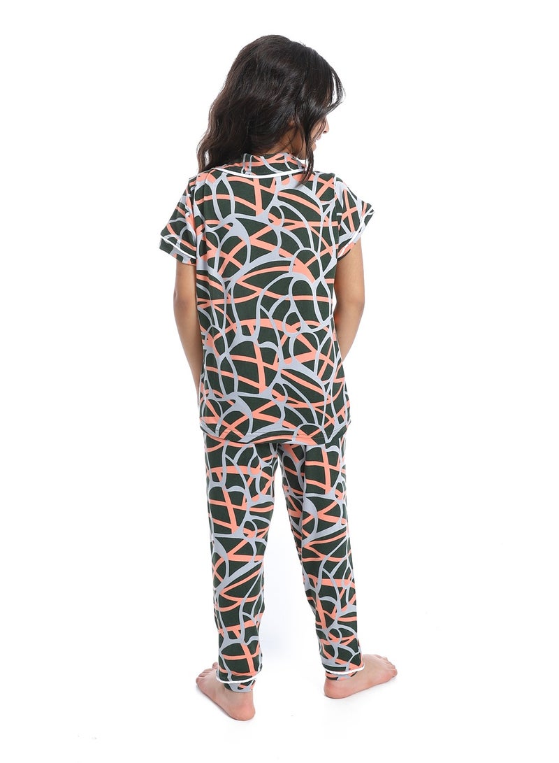 سيزار بيجامة بناتي متعددة الألوان ومزودة بزراير من الأمام - Image 3