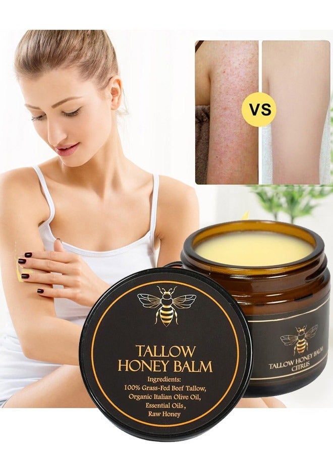 Fly Leaf Tallow Honey Balm，Organic Grass-Fed Beef Tallow Balm with Raw Honey - Moisturizing Cream for Soft, Smooth Skin - Handmade All-Natural Moisturizer - 3.53oz - Image 1