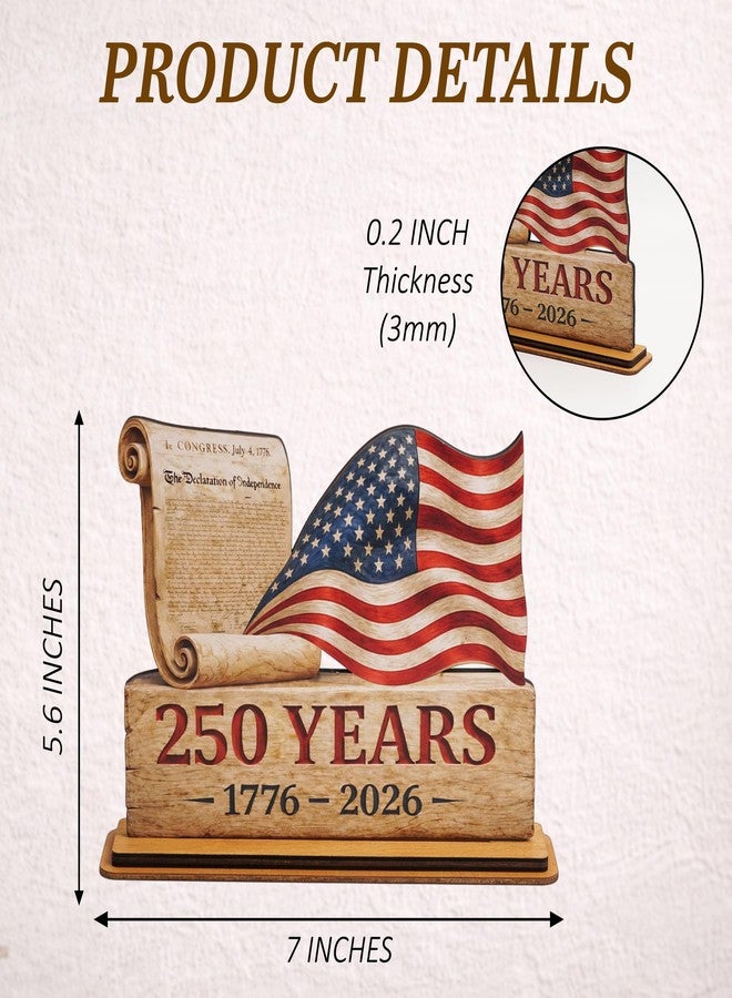 KATINAT USA 250th Anniversary Decoration, 1776-2026 Wooden Plaque, 250 Anniversary Usa Merchandise, America 250th Birthday Gifts, Patriotic 4th of July Decorations - Image 2
