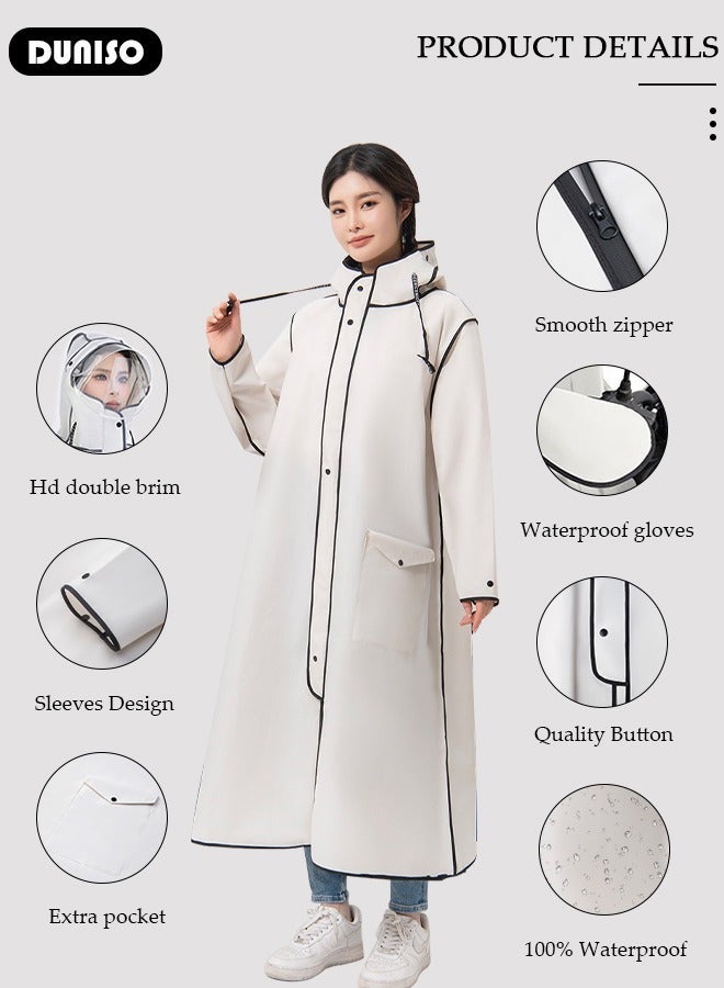 DUNISO Rain Coat, Reusable Rain Ponchos for Adult, Off-white EVA Waterproof Rain Coat, Rain Wear for Adults with Hood and Drawstring, Packable Waterproof Raincoat for Biking Outdoor Working Camping - Image 5