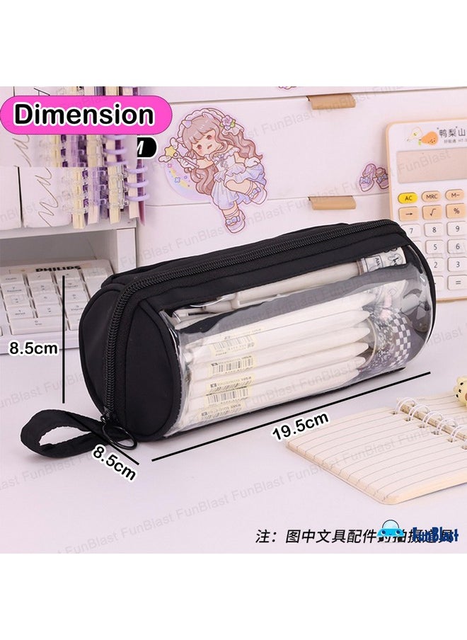 FunBlast FunBlast Large Capacity Pencil Bag - Multi Compartment Transparent Pencil Pouch with Zipper, Portable Makeup Pouch, Aesthetic Pouch, Cute Stationery Bag for Students Girls Adults Office (Black)  - Image 2