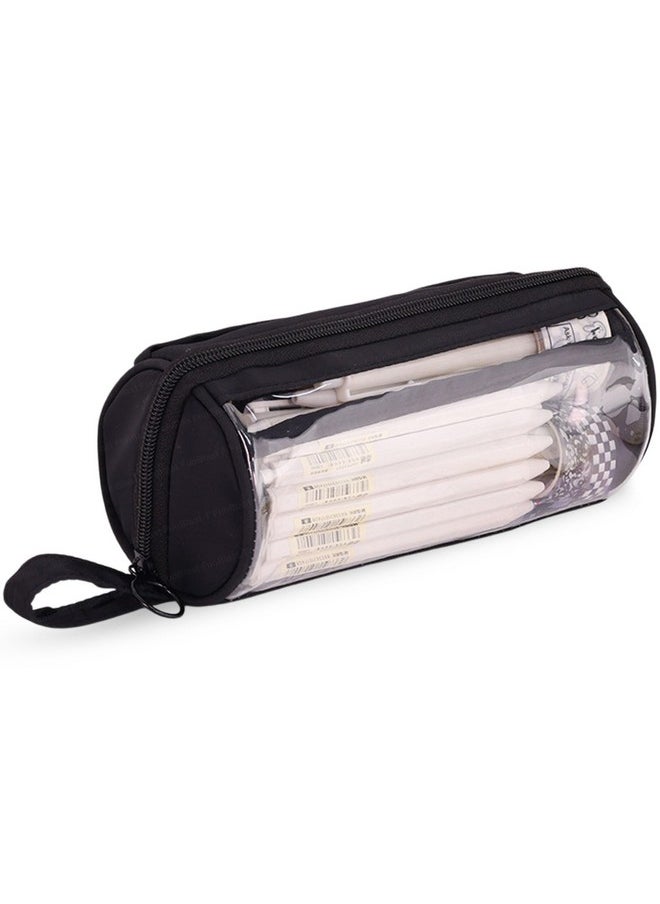 FunBlast FunBlast Large Capacity Pencil Bag - Multi Compartment Transparent Pencil Pouch with Zipper, Portable Makeup Pouch, Aesthetic Pouch, Cute Stationery Bag for Students Girls Adults Office (Black)  - Image 1