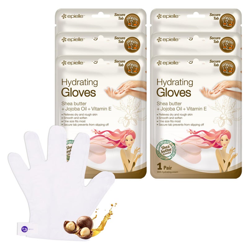 Epielle Hydrating Hand Masks 6 Pairs Deep Moisturizing Gloves for Dry Cracked Hands Relieve and Soften with Shea Butter Jojoba Oil Korean Skin Care Spa Set Self Care Gifts for Women