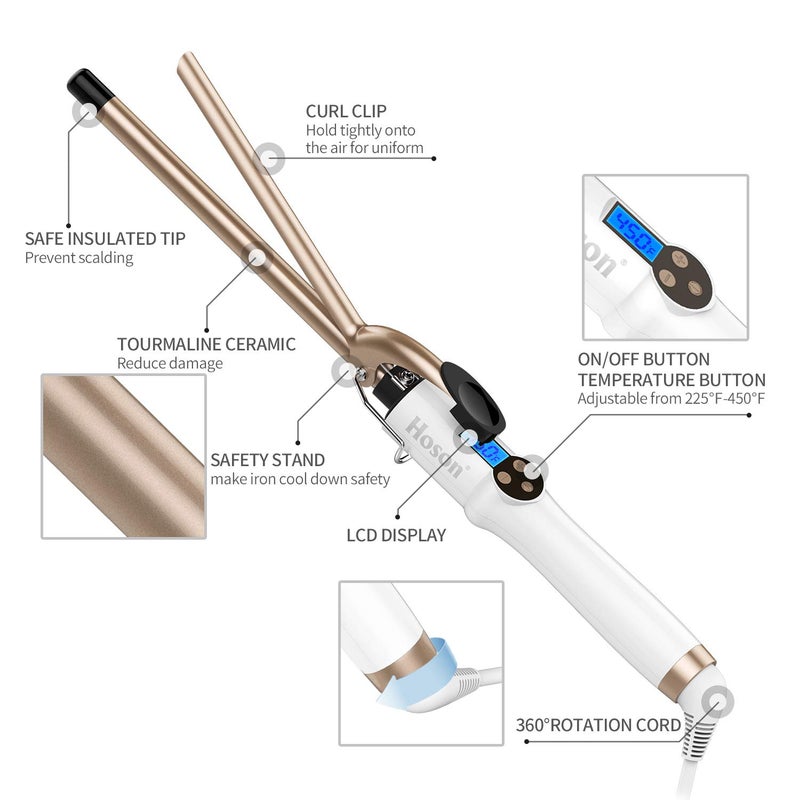 Hoson 1/2 Inch Curling Iron Professional, Ceramic Tourmaline Curl Wand Barrel, Hair Curler Iron for Long & Short Hair,Glove Include, Gold - Image 5