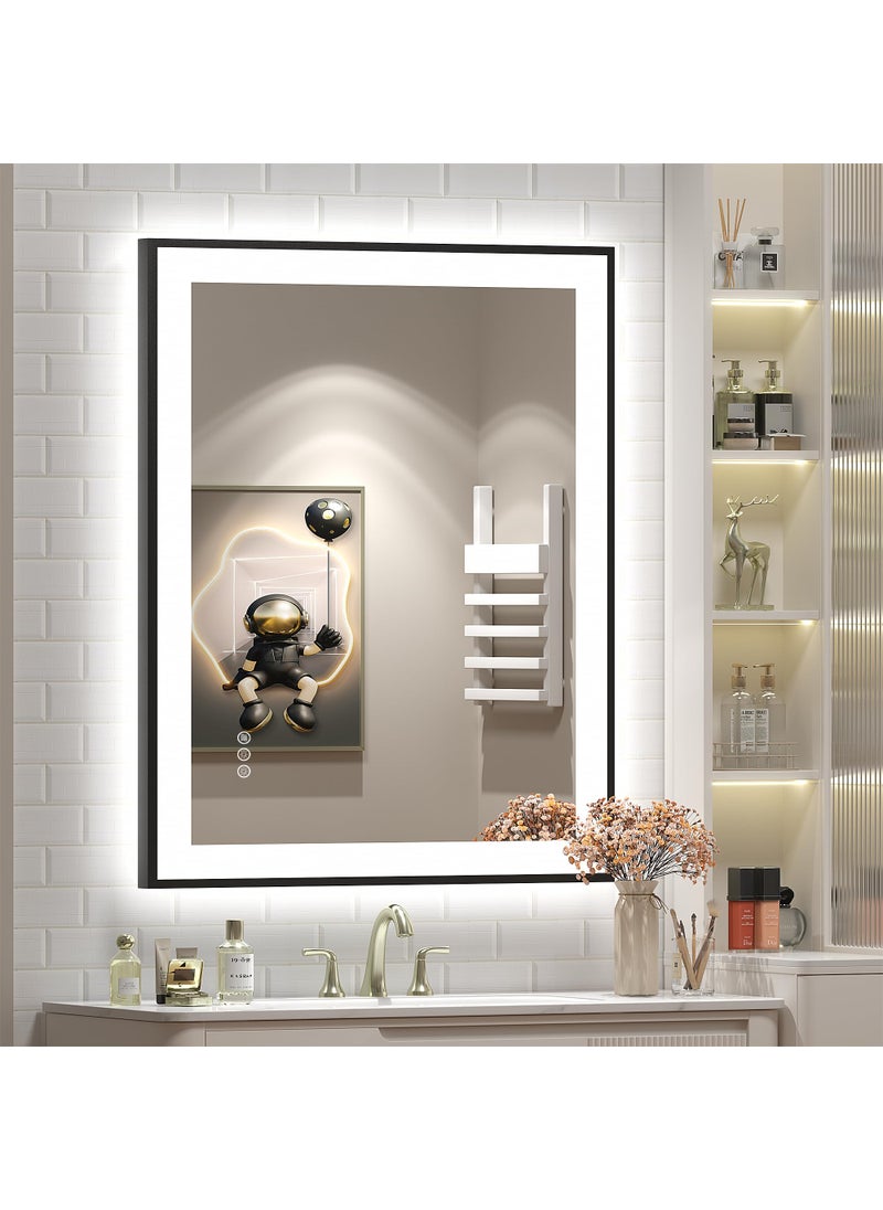 CHARMOR CHARMOR Framed LED Lighted Bathroom Mirror 24x32 Dimmable Vanity Mirror for Wall Backlit and Front Lighted AntiFog HorizontalVertical 