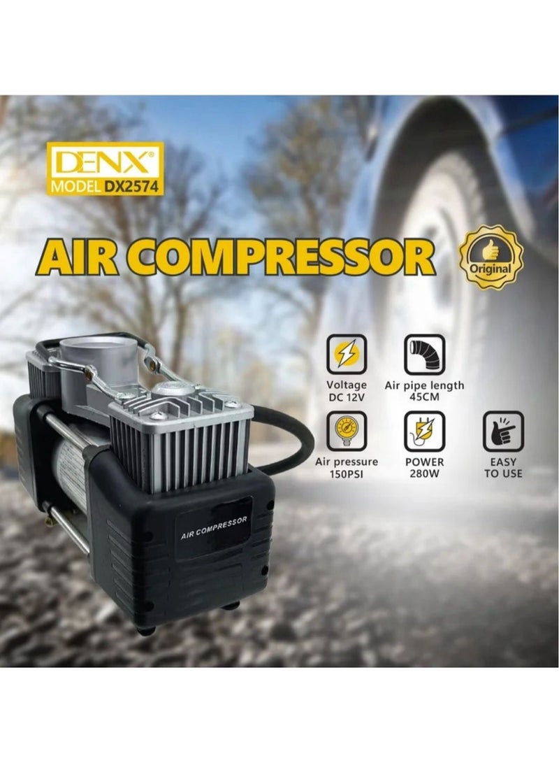 Denx Heavy Duty Cylinder Car Air Inflator & Tire Compressor - Image 2