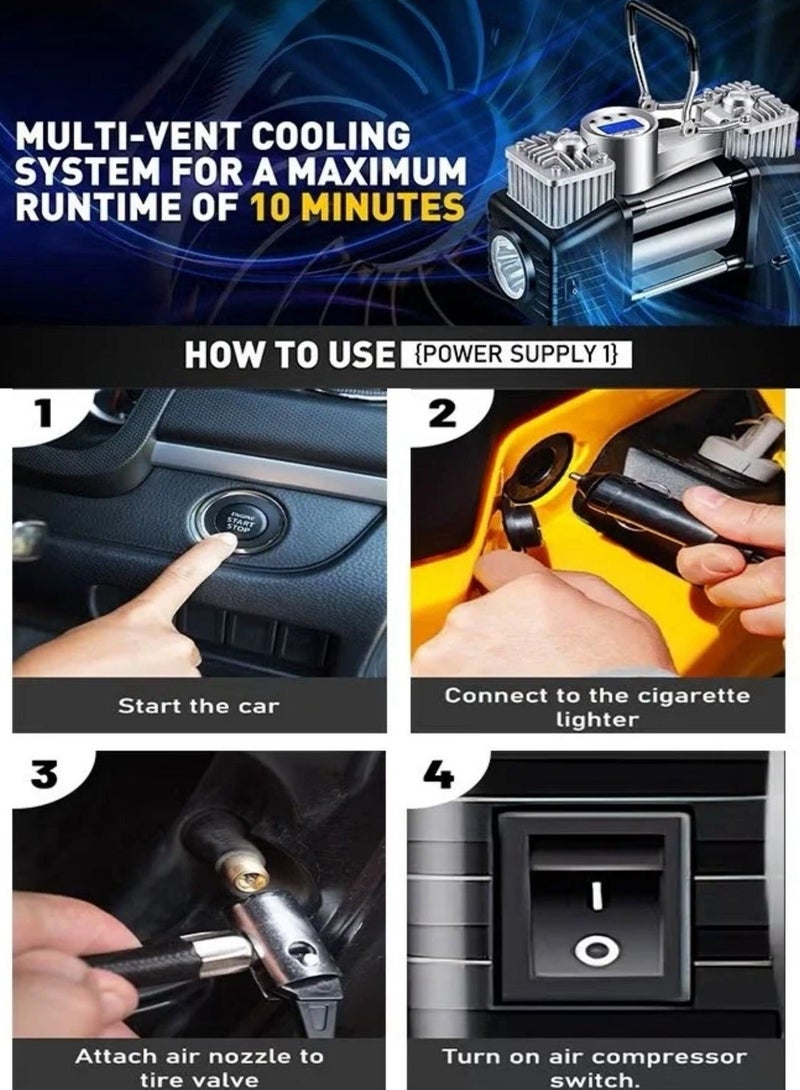 Denx Heavy Duty Cylinder Car Air Inflator & Tire Compressor - Image 4