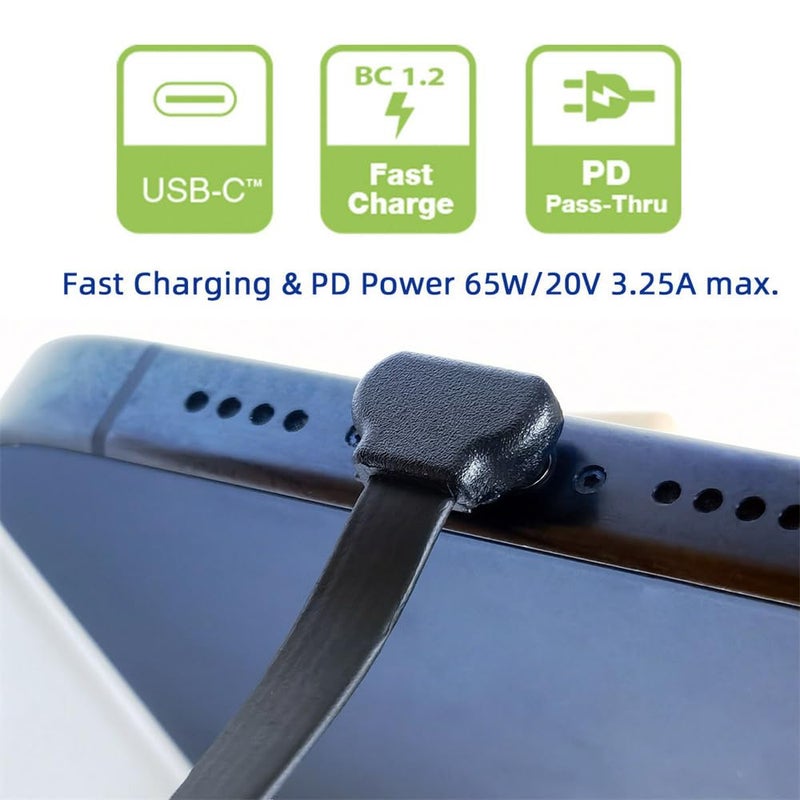 كابل شحن سريع من xiwai بزاوية USB-C من نوع C إلى USB-C، قصير، مسطح فائق النحافة، كابل بيانات USB2.0 بقدرة 65 واط، قطعتان لكل لوت، شحن سريع لأجهزة الكمبيوتر المحمول والتابلت والهاتف - Image 5