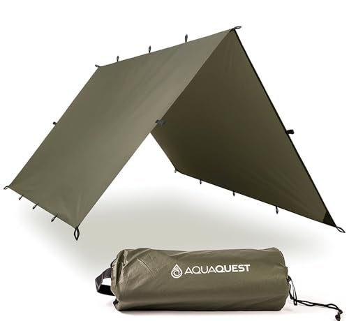 AquaQuest Safari Tarp – Lightweight Waterproof (5,000 mm) Seam-Taped Ripstop Rain Fly for Backpacking, Thru-Hiking & Hammock Camping – 10x7 Olive Drab - Image 1