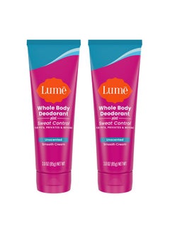 Lume Whole Body Deodorant Plus Sweat Control - Smooth Cream Tube - 72 Hour Odor And Sweat Control - Baking Soda Free, Skin Loving - 3.0 Ounce (Pack Of 2) (Unscented)  - Image 1