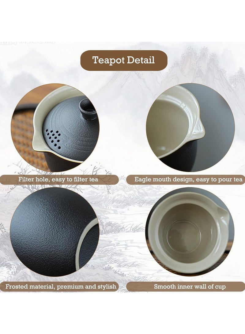 Travel Tea Set Ceramic Mini Gongfu Teapot Infuser Set Portable Gaiwan with 3 Teacups for Travel Picnic Gift (Black) - Image 3