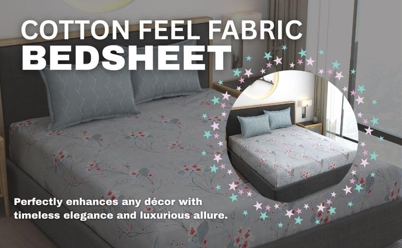 AMEYAA Cotton Feel Glace Cotton Elastic Fitted Printed King Size Double Bed Bedsheet with 2 Pillow Cover Fits Upto 8 inches Mattress,Size- 72x78x10 Inches, Multicolor, 320 TC - Image 5