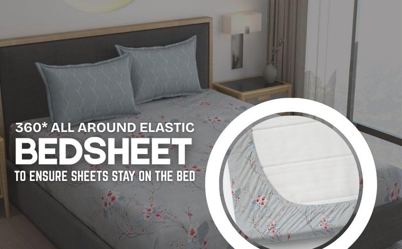 AMEYAA Cotton Feel Glace Cotton Elastic Fitted Printed King Size Double Bed Bedsheet with 2 Pillow Cover Fits Upto 8 inches Mattress,Size- 72x78x10 Inches, Multicolor, 320 TC - Image 4