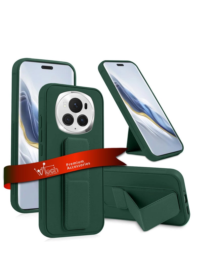 Wtech Hand Grip Foldable Magnetic Kickstand Wrist Strap Finger Grip With Built-In Iron Case Cover For Honor Magic6 Pro 5G 2024 Dark Green  - Image 1