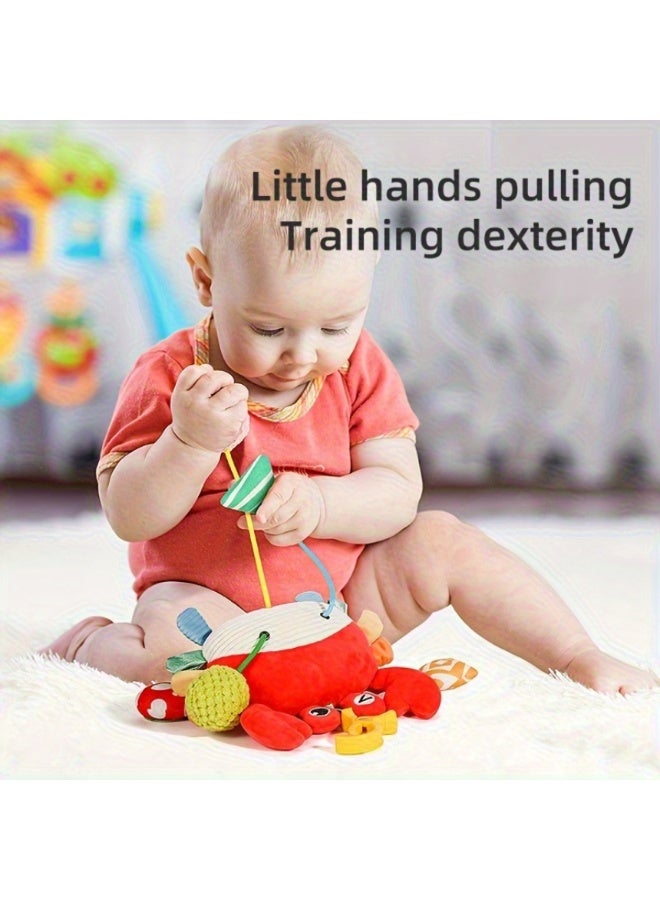 Yalla Pick Crab Stroller Hanging Toy with Clip, Multi-Sensory Baby Rattle Pendant, Pull String Activity Toy for Newborn and Infant, Designs with Drawstring, Clamps, Mirrors, Small Bells, Rattles, Crinkle Sounds and Squeaky Elements - Image 3