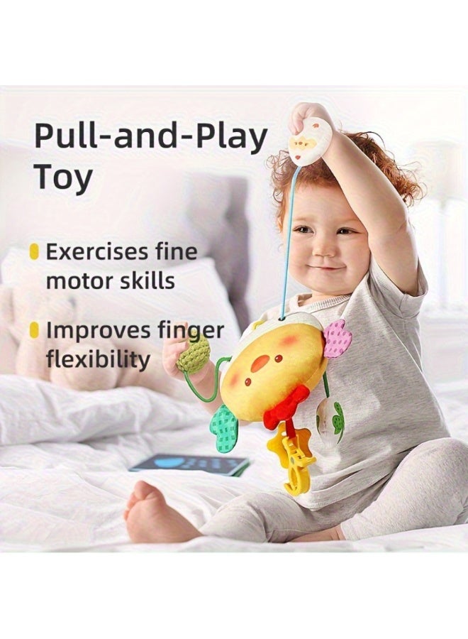 Yalla Pick Crab Stroller Hanging Toy with Clip, Multi-Sensory Baby Rattle Pendant, Pull String Activity Toy for Newborn and Infant, Designs with Drawstring, Clamps, Mirrors, Small Bells, Rattles, Crinkle Sounds and Squeaky Elements - Image 4