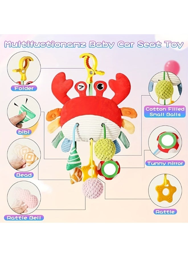 Yalla Pick Crab Stroller Hanging Toy with Clip, Multi-Sensory Baby Rattle Pendant, Pull String Activity Toy for Newborn and Infant, Designs with Drawstring, Clamps, Mirrors, Small Bells, Rattles, Crinkle Sounds and Squeaky Elements - Image 5
