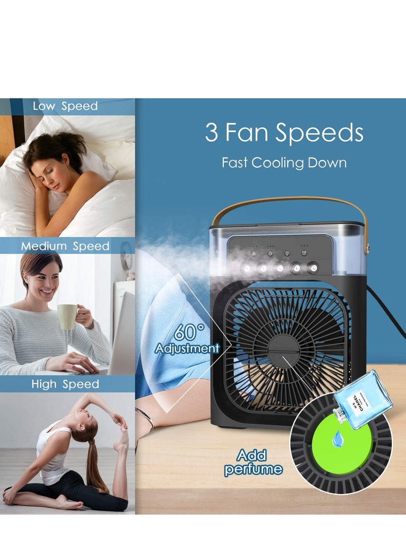 Protable Air Conditioners, Mini table personal Air Cooler Fan with 700ml Water Tank, 7 colors LED Light, USB cable,Strong Wind & 5 Sprays Fast Cooling Down for Bedroom, Kitchen, Office And Living Room  - Image 2
