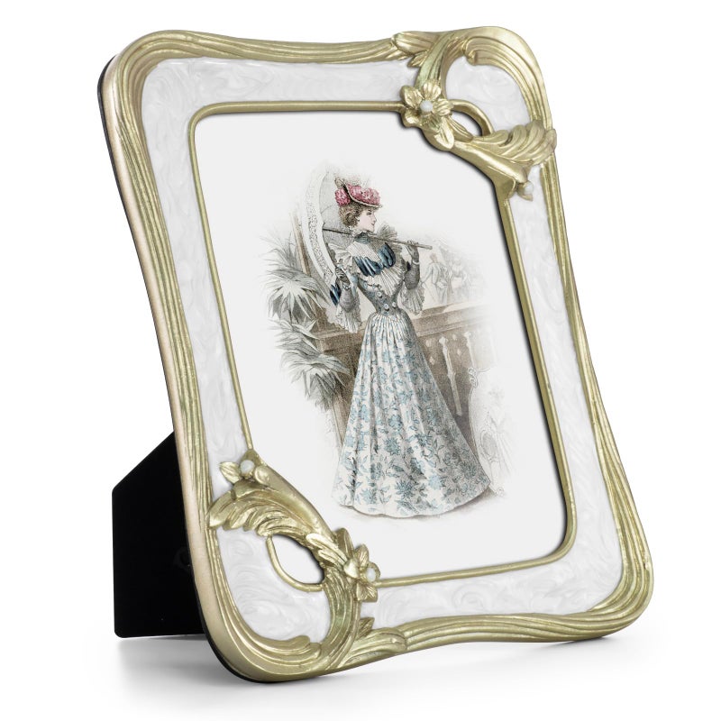 GUOER GUOER Vintage 5x7 Picture Frame with Flower Antique Ornate Table Top and Wall Mounting Photo Frame with High Definition Glass Front for Home Decor  Photo Gallery  Art(5x7  Gold & White)  - Image 2