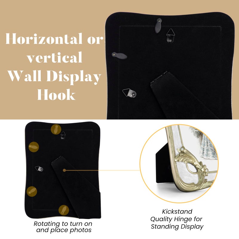 GUOER GUOER Vintage 5x7 Picture Frame with Flower Antique Ornate Table Top and Wall Mounting Photo Frame with High Definition Glass Front for Home Decor  Photo Gallery  Art(5x7  Gold & White)  - Image 5