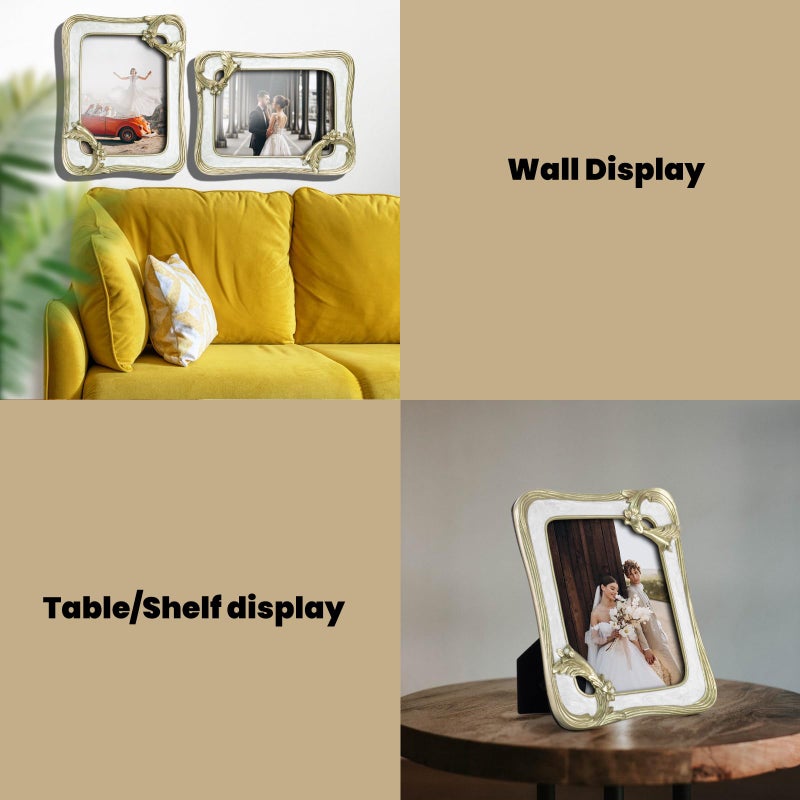 GUOER GUOER Vintage 5x7 Picture Frame with Flower Antique Ornate Table Top and Wall Mounting Photo Frame with High Definition Glass Front for Home Decor  Photo Gallery  Art(5x7  Gold & White)  - Image 4