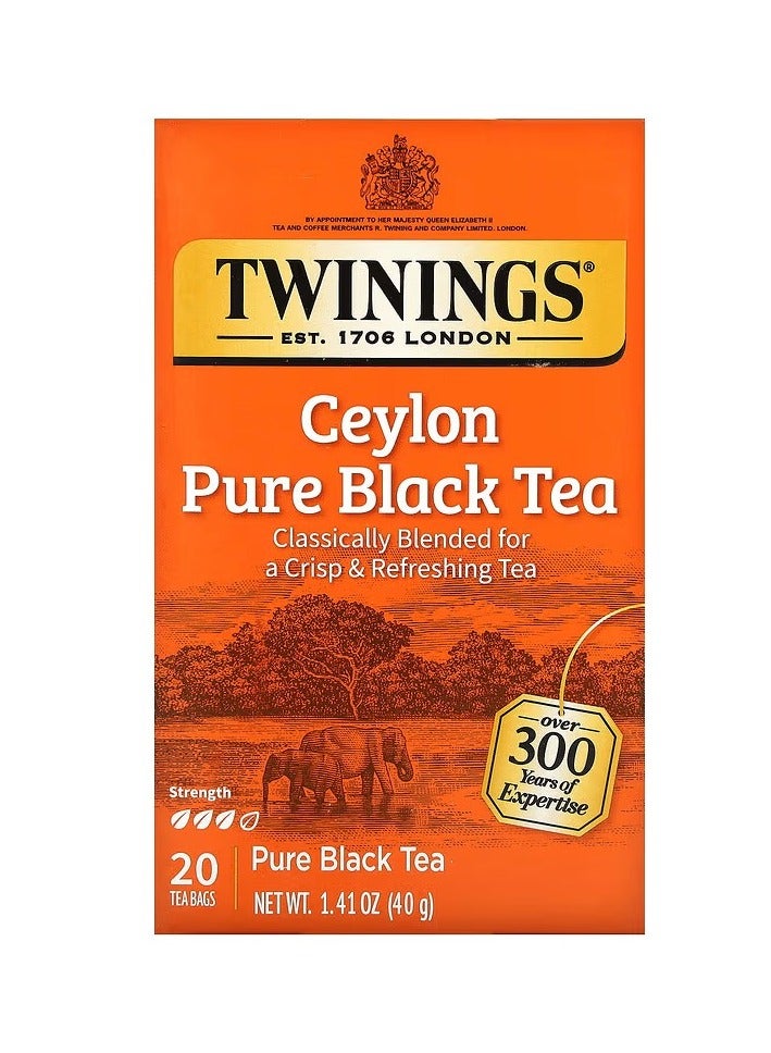 شاي سيلان الأسود النقي، 20 كيس شاي، 1.41 أونصة (40 جم)