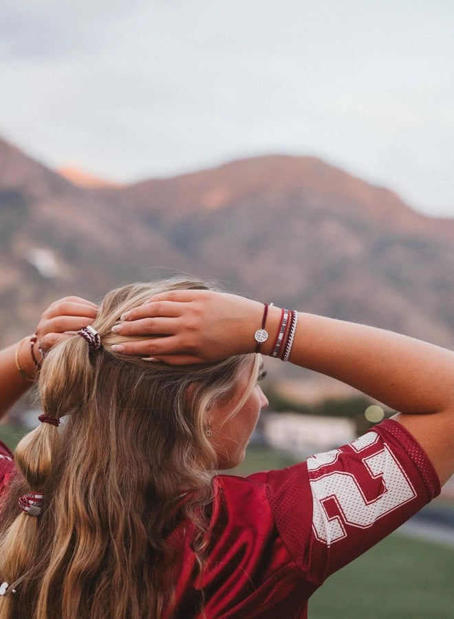 K'lani Game Day Hair Tie Bracelets – 5-Pack Stretchy No-Crease Hair Ties & Stylish Bracelets – Team Color Accessory for Hair or Wrist - Maroon & Gray, Large - Image 2