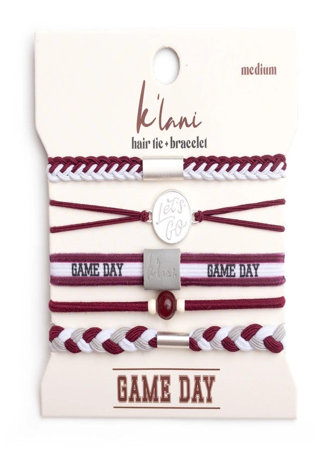 K'lani Game Day Hair Tie Bracelets – 5-Pack Stretchy No-Crease Hair Ties & Stylish Bracelets – Team Color Accessory for Hair or Wrist - Maroon & Gray, Large - Image 1