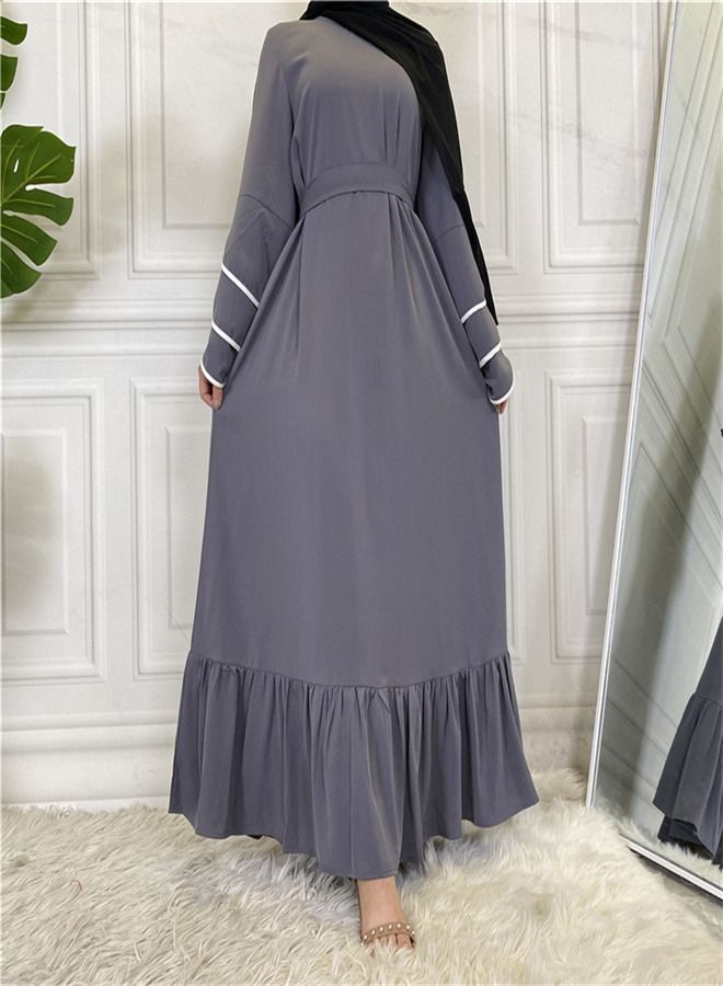 Loquat Pleated Loose Hem Muslim Fashion Dress Abaya  - Image 1