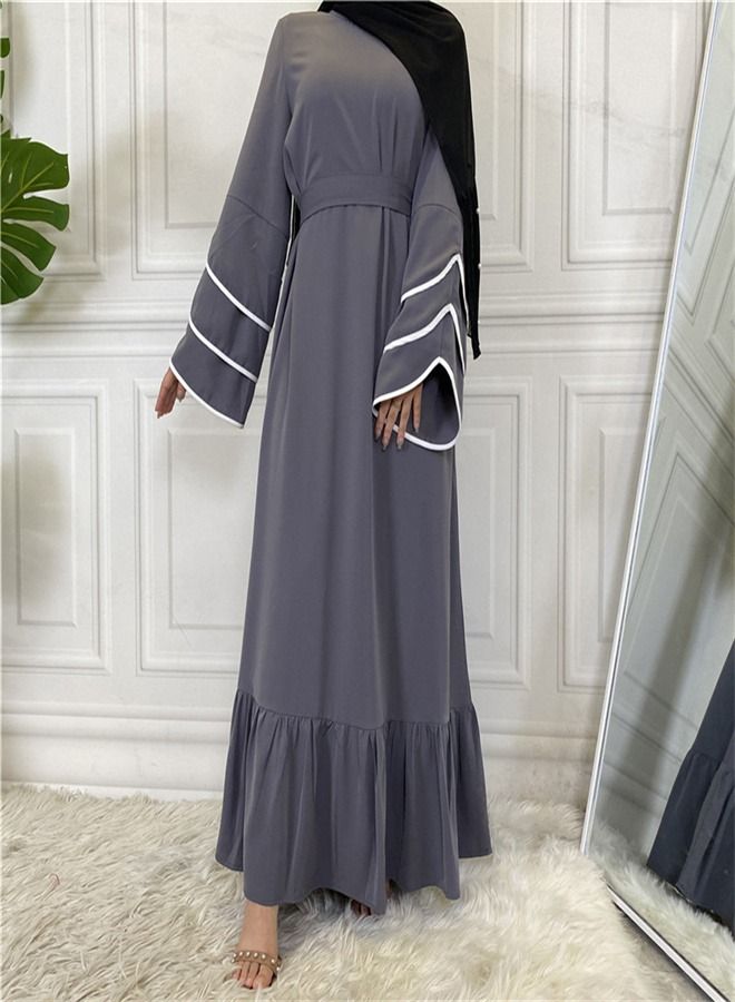 Loquat Pleated Loose Hem Muslim Fashion Dress Abaya  - Image 2