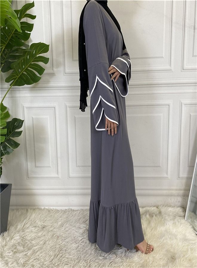 Loquat Pleated Loose Hem Muslim Fashion Dress Abaya  - Image 3
