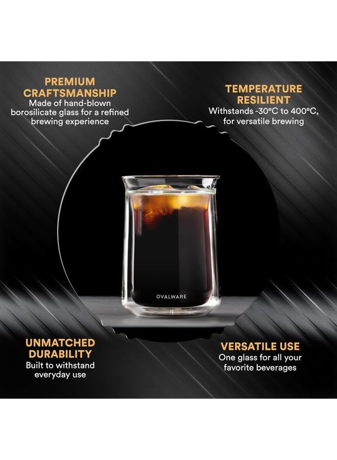 ovalware Double Wall Single Lip Insulated Glass Cup, Set of 2 (12oz / 350ml) - Borosilicate Glass For Coffee, Tea, Whiskey, Cocktails & All Beverages - Minimalistic & Durable Double-Wall Drinking Mug - Image 4