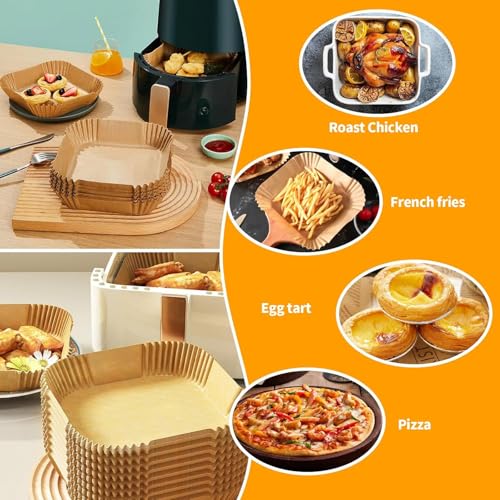 ReLuien Air Fryer Liners Disposable 150Pcs, 8.7" Square Parchment Paper Liner for Air Fryer, Baking, Roasting and Microwave, Non-Stick Airfyer Liners Accessories - Image 5