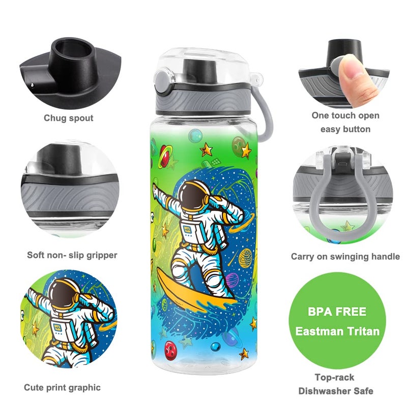 Home Tune Cute Water Bottle for School Kids Girls  BPA FREE Tritan & Leak Proof & Easy Clean & Carry Handle  23oz/ 680ml - Space Man - Image 3