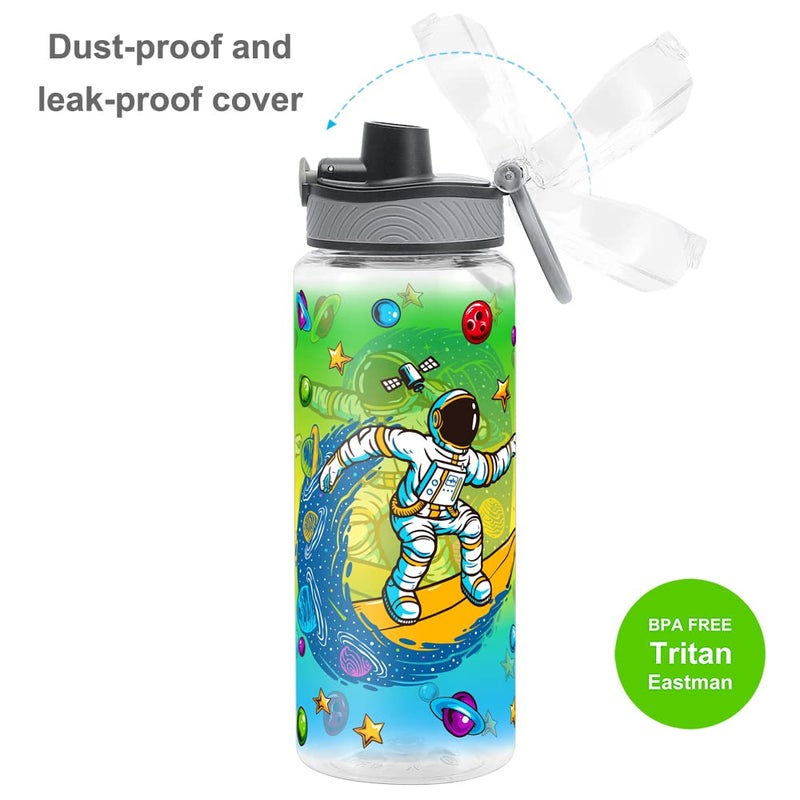 Home Tune Cute Water Bottle for School Kids Girls  BPA FREE Tritan & Leak Proof & Easy Clean & Carry Handle  23oz/ 680ml - Space Man - Image 4