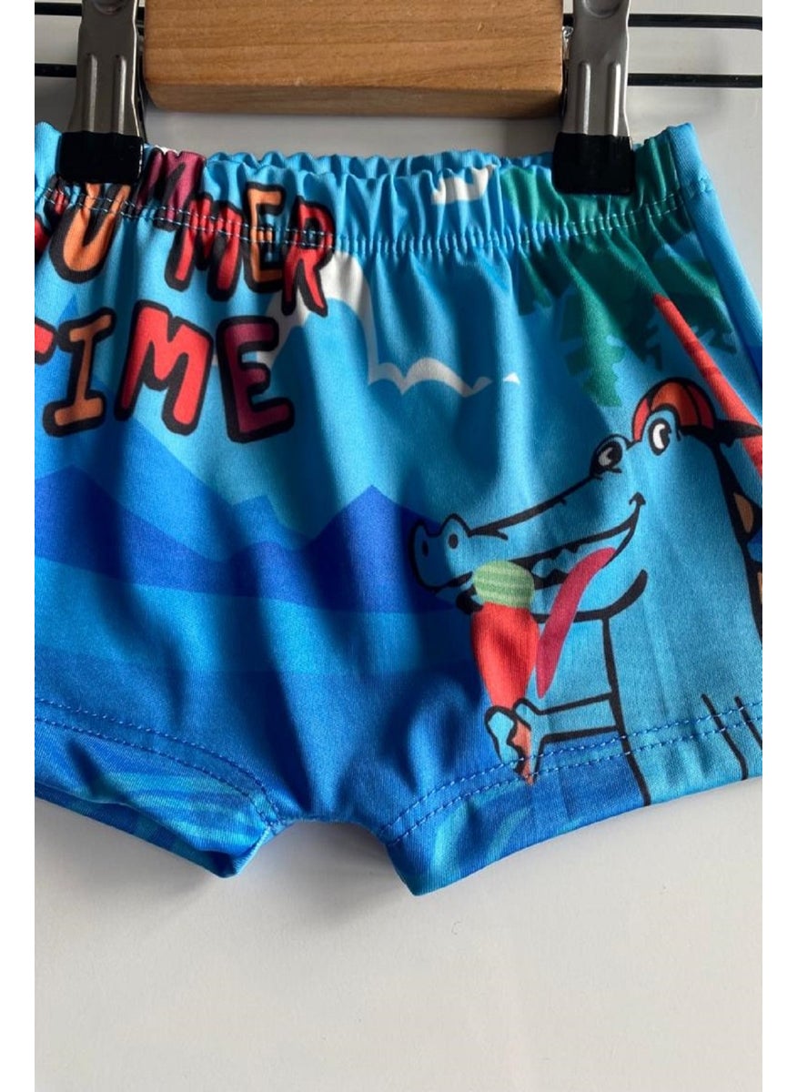 Podium Giyim - Podium Clothing New Season Kids Boys Crocodile Patterned Quick Drying Boxer Swimsuit - Image 1