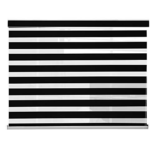 Zebra Blinds Zebra Blind for Windows Dual Layer Zebra Roller Shades Light Filtering Sheer Window Treatments Privacy Light Control for Day and Night, Color Black, W102XH130CM - Image 2