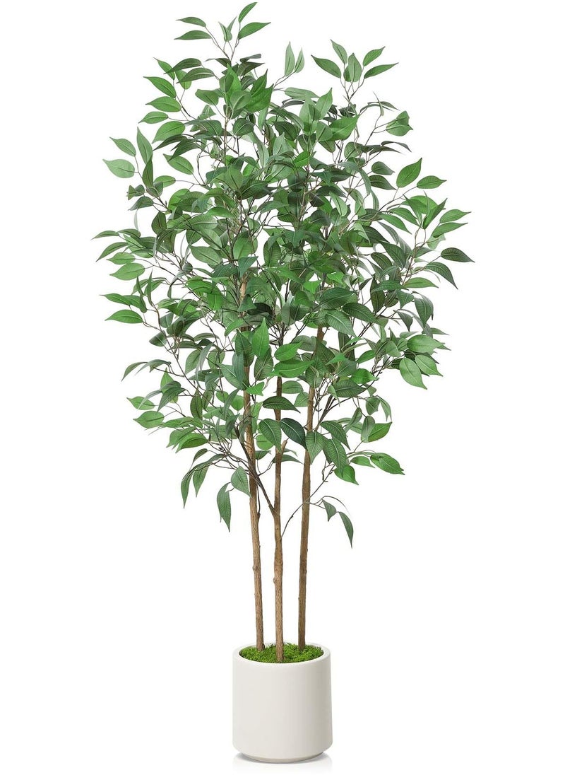 Arabest Ficus Artificial Tree 5ft Tall Fake Ficus Tree for Home Decor Indoor Faux Silk Ficus Plant Fake Floor Plant in White Imitation Ceramic Planter with Green Fake Moss, Set of 1  - Image 1