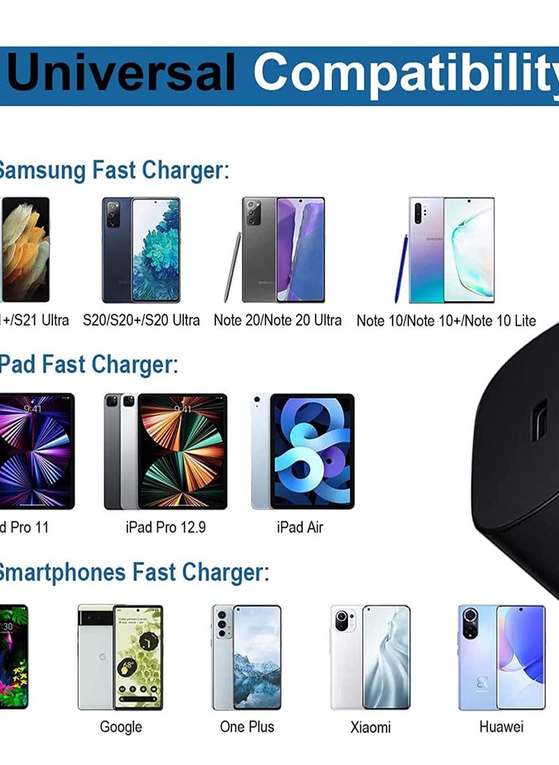 Generic 25W PD 3.0 Wall Fast Charger with 3.3 FT Type C Fast Charging Cable Adaptor Compatible for Samsung Galaxy S25/S24/S23/S22/S21+/S21 FE/S24 Ultra/Z Flip 6/5/4/3/ Z Fold 6/5/4/3 /Note 20/10/A56/A55/A54/A73/A72/A16/A15/A14/A26,Black  - Image 2