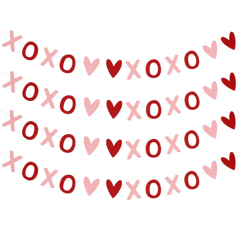 4 قطع زينة قلوب XOXO حمراء ووردية لعيد الحب